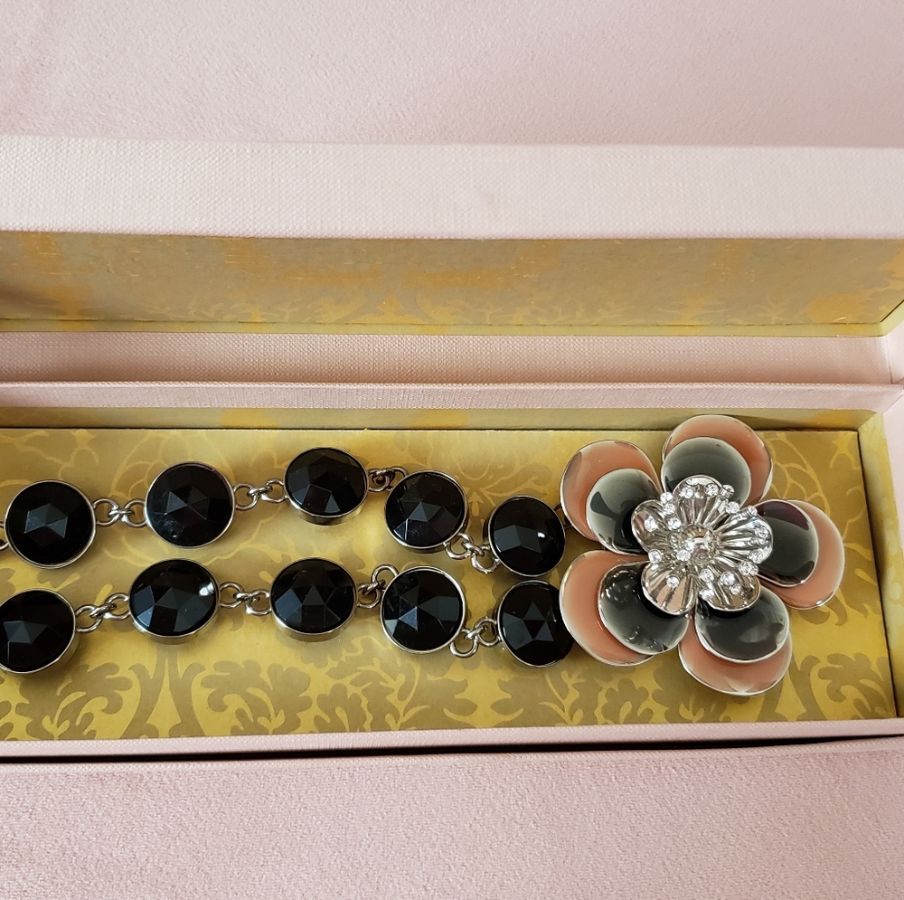 Miu Miu Pink and Black Enamel Flower Bracelet